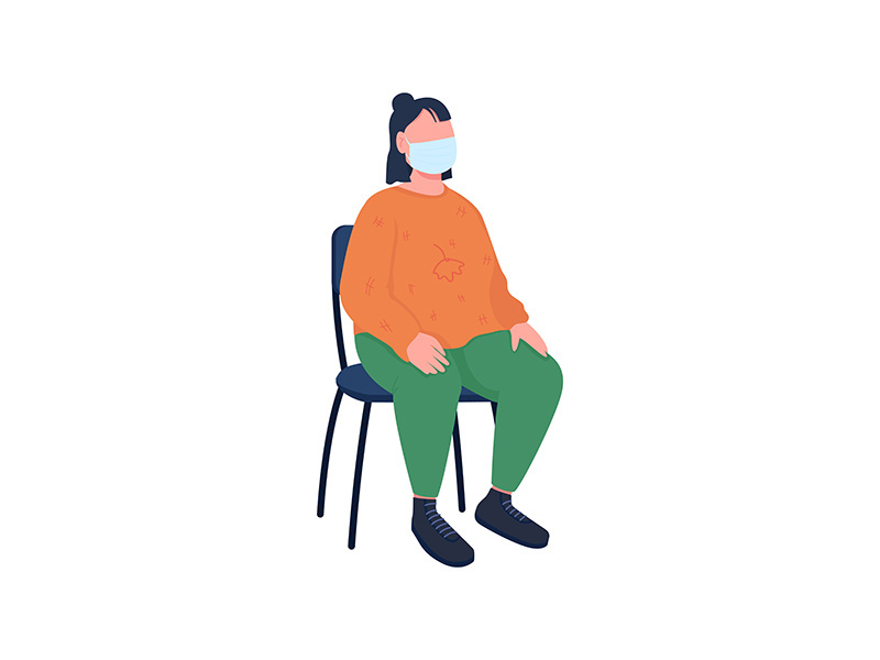 Patient in mask flat color vector faceless character