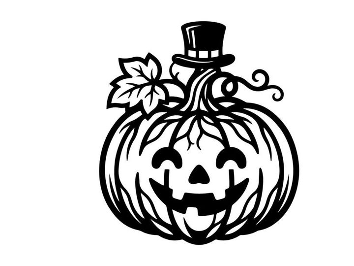 Halloween Pumpkin with Jack-o'-Lantern Face and Top Hat