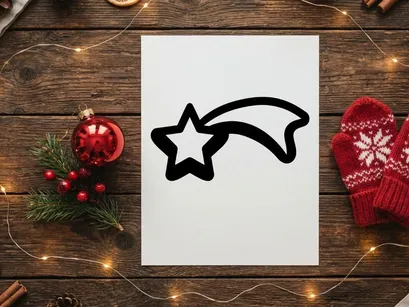 Simple shooting star icon, black outline graphic of a celestial comet symbol.