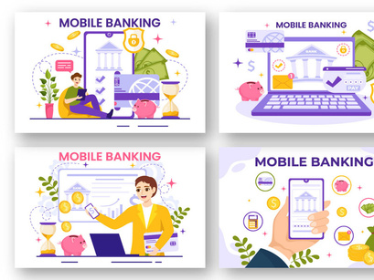 13 Mobile Banking Vector Illustration
