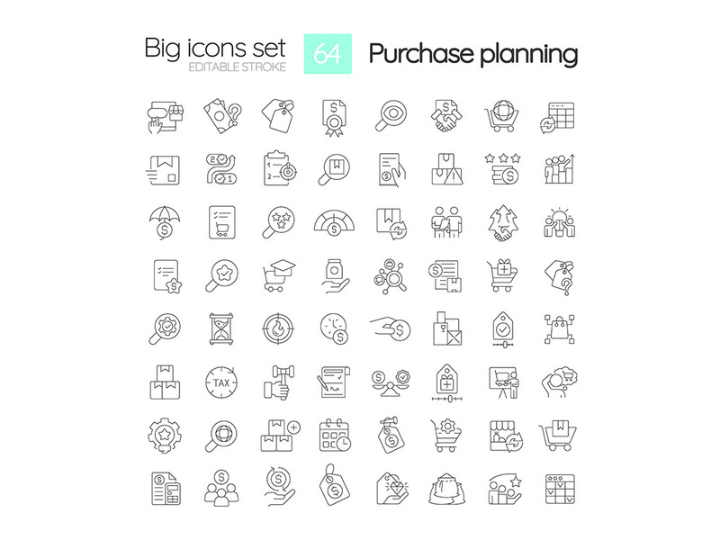 Procurement planning process linear icons set