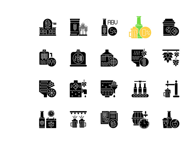 Brewing black glyph icons set on white space