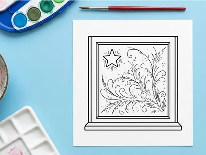 Ilustração de desenho de vitrine de Natal com estrela e espirais festivas, arte vetorial de linha para temporada de férias.