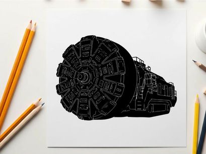 Silhouette of a futuristic mechanical wheel with intricate details