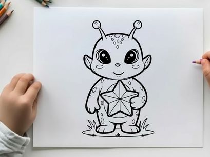 Cute alien holding star vector illustration flat design