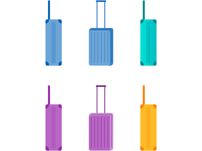 Colorful suitcases flat color vector object set