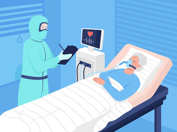 Covid patient in intensive care flat color vector illustration preview picture