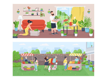 Gardeners and farmers flat color vector illustration set preview picture