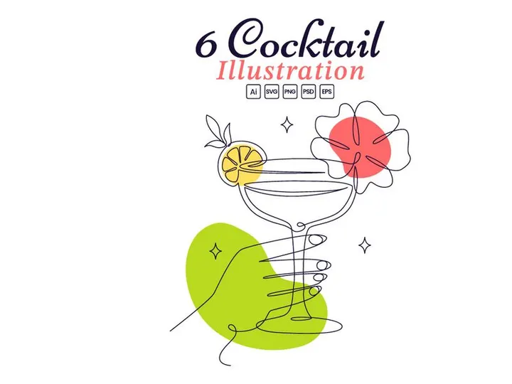 6 Cocktail Vector Illustration