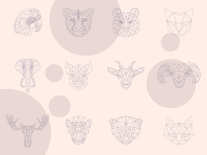 Geometric line animals set, Low poly line animals set, vector illustration
