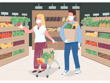 Couple in store during quarantine flat color vector illustration preview picture