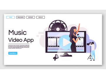 Music video app landing page vector template preview picture