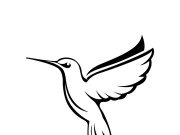 Black and white outline of a hummingbird.