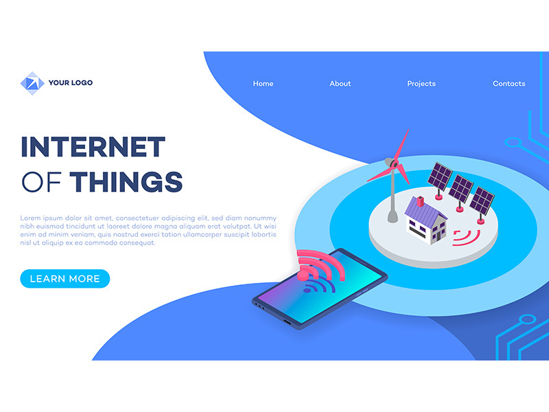 Renewable energy landing page vector template with isometric illustration