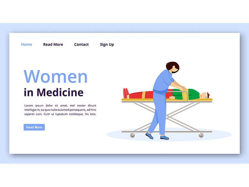 Women in medicine landing page vector template