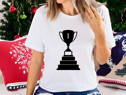 A black silhouette of a football trophy on a three tiered pedestal