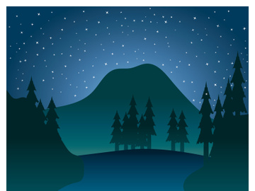 Beautiful landscape of mountains pine trees and moon design vector preview picture