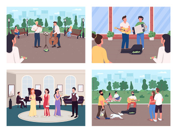 Playing street musicians flat color vector illustration set preview picture