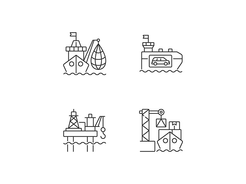 Marine industry sector linear icons set