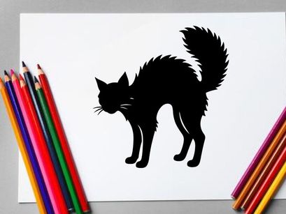 Silhouette of a Black Cat with Fluffy Tail in Side Profile