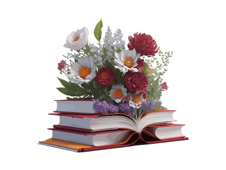 Vector Illustration Books decorated by flowers