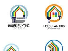 logo icon illustration house paint with a blend of brushes and rollers for house wall paint design, minimalist house, painting, interior, building, property business, wallpaper, vector concept