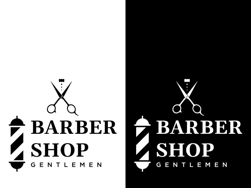 Barbershop logo in vintage style with the concept of scissors, razor and other tools.Logo for business, salon, label and barbershop.