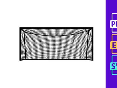 Soccer goal net with rectangular frame and diamond mesh pattern