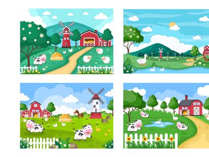 28 Cute Cartoon Farm Animals Illustration