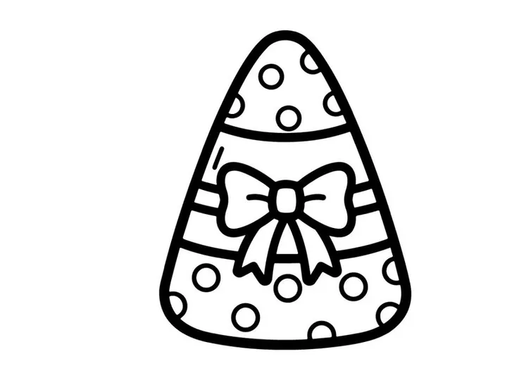 Candy corn coloring page for kids. Halloween festive treat outline with a cute bow.
