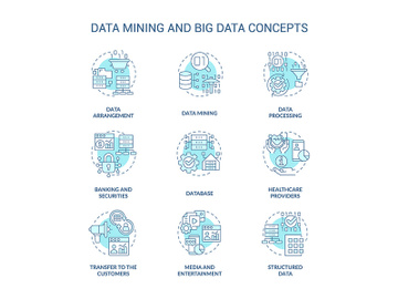 Data mining and big data turquoise concept icons set preview picture