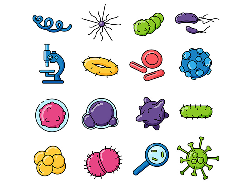 Bacteria color vector icons set