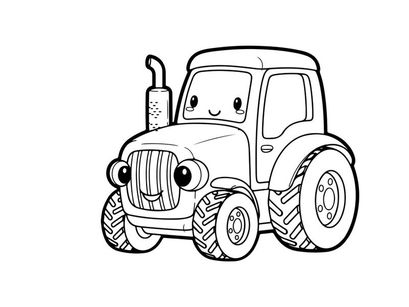 Cute blue tractor smiling vector illustration flat design