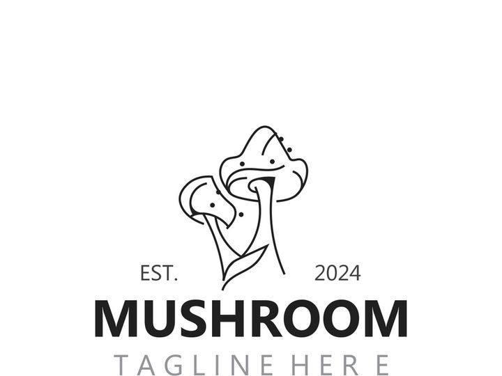 Mushroom botanical logo  modern and simple stamp style. nature or food template