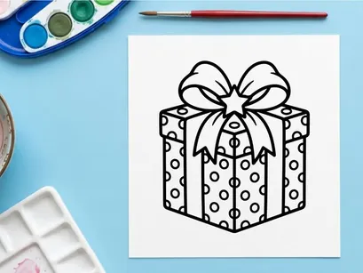Caja de regalo navideña con icono de patrón de lunares y lazo para celebración de fiestas