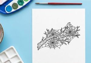 Hand-drawn autumn leaf branch sketch with fine line art details. Delicate botanical illustration of seasonal foliage for design projects.
