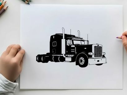 Silhouette of a large semi truck with sleeper cabin