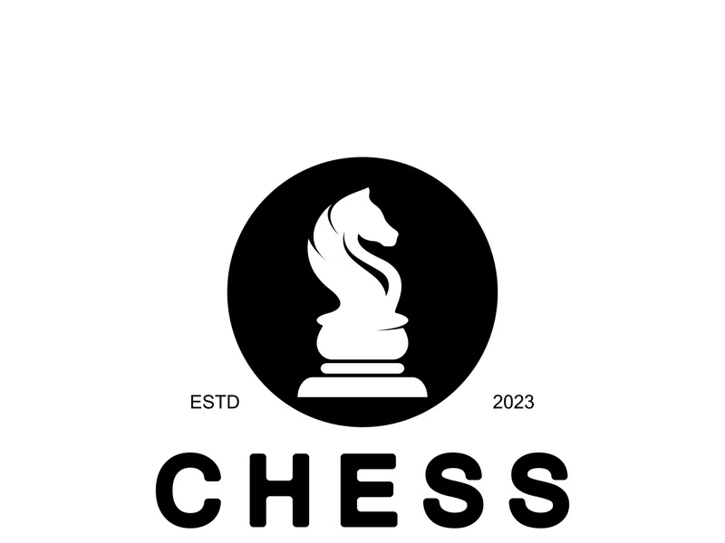 Chess strategy game logo with horse, king, pawn, minister and rook. Logo for chess tournament, chess team, chess championship, chess game application.