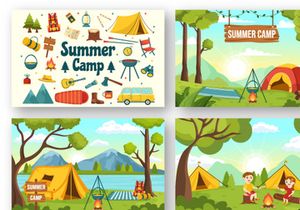 15 Summer Camp Vector Illustration