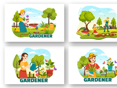 15 Summer Gardener Vector Illustration