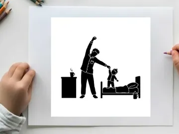 Silhouette of a man pulling a child off a bed in a bedroom preview picture