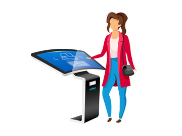 Woman using digital signage board flat color vector faceless character preview picture