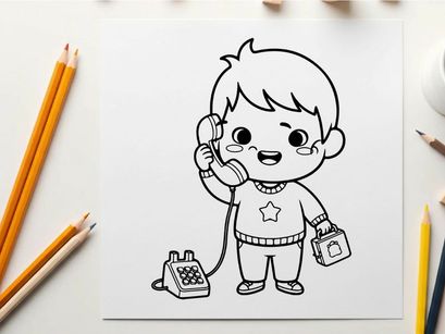 Cute child talking on retro phone vector illustration
