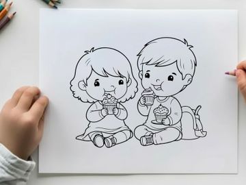 Children eating ice cream vector illustration flat design preview picture