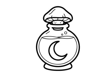 Magic potion bottle with moon icon. Witchcraft elixir flask for Halloween design.