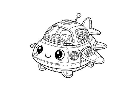 Cute cartoon spaceship with alien pilot vector illustration