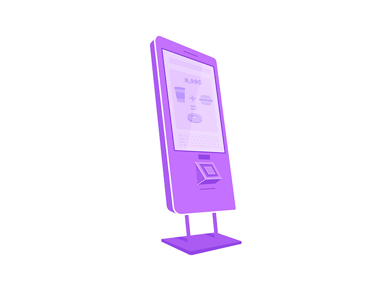 Violet self service kiosk flat color vector object