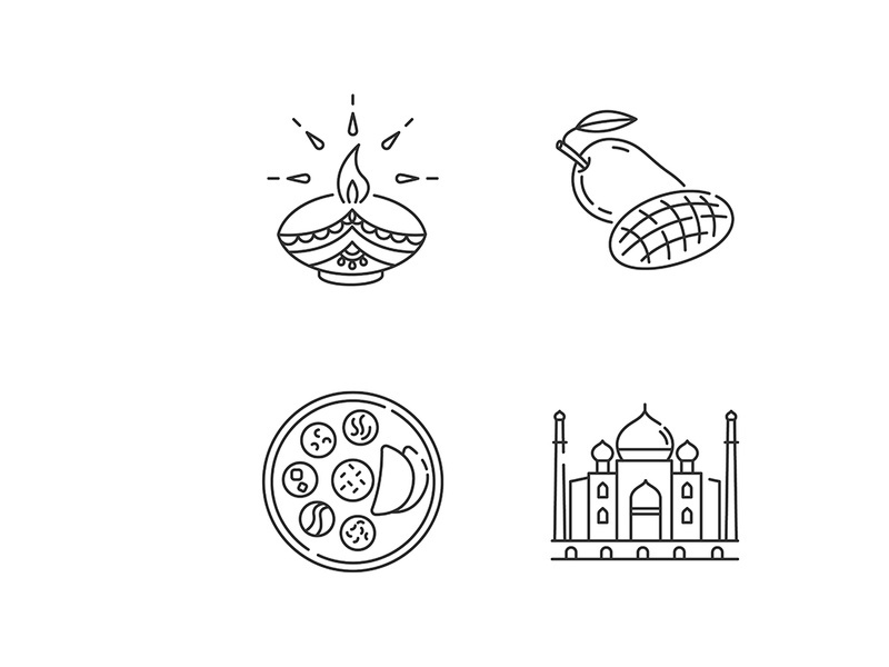 Indian culture pixel perfect linear icons set