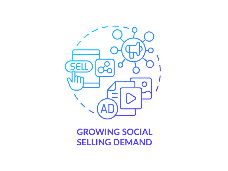 Growing social selling demand blue gradient concept icon