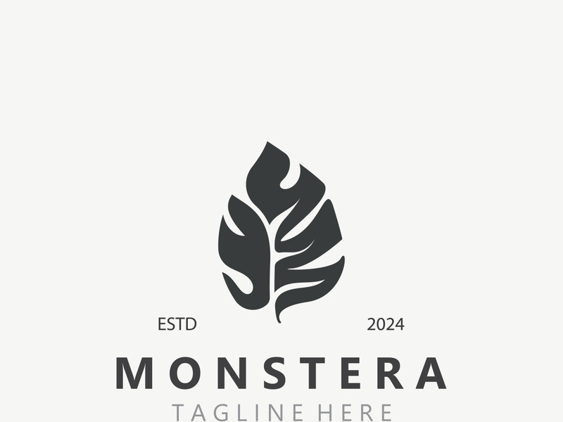 Monstera deliciosa leaf nature logo design, flat plant icon design illustration template